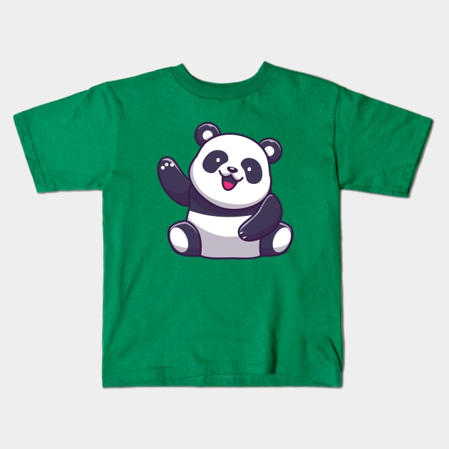 Cute Panda Waving Hand Cartoon Kids T-Shirt by Catalyst Labs